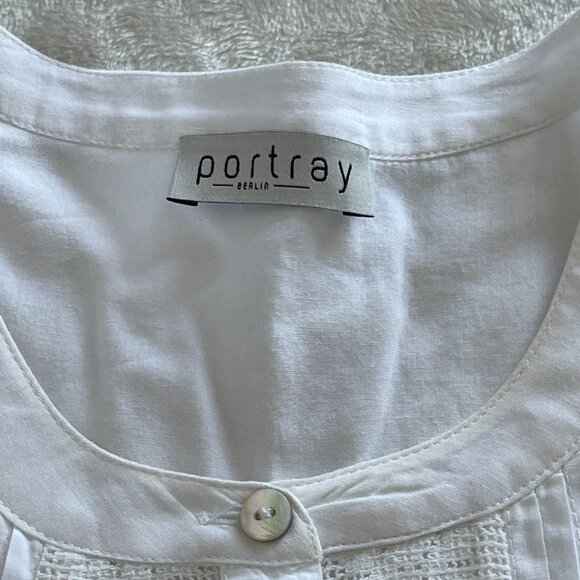 Portray Berlin Womens White Long-Sleeve Button-Up Embroidered Tunic Top Sz GB 10 - Picture 4 of 10